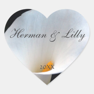 Elegant White Orchid Personalised Wedding Heart Sticker