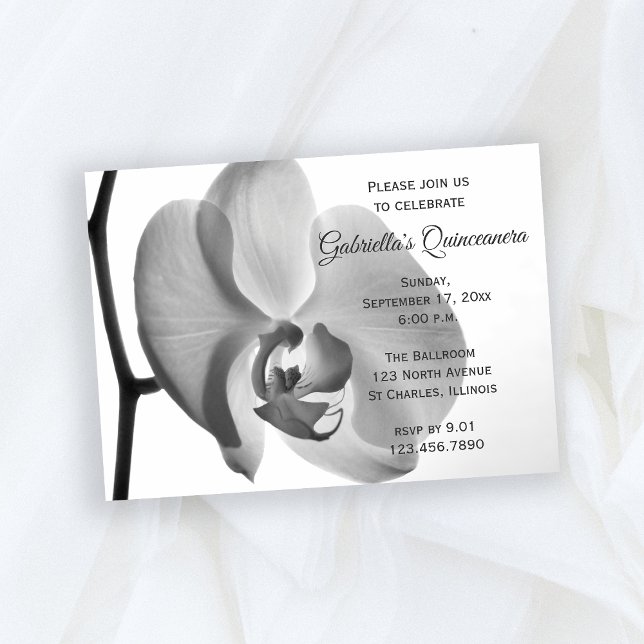 Elegant White Orchid Quinceanera Party Invitation (Creator Uploaded)