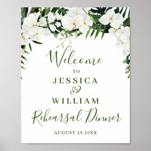 Elegant White Orchid Rehearsal Dinner Welcome Sign