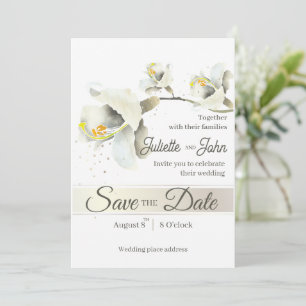 Elegant White Orchid Save The Date Wedding Card