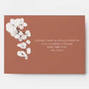 Elegant White Orchid Terracotta Floral Wedding Envelope