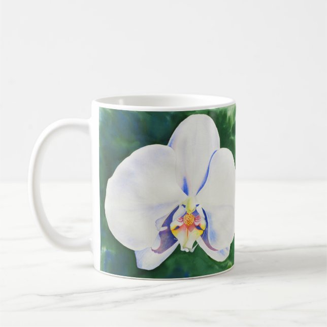 Elegant White Orchid watercolor painting Coffee Mug (Left)