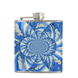 Elegant white orchid watercolor painting hip flask