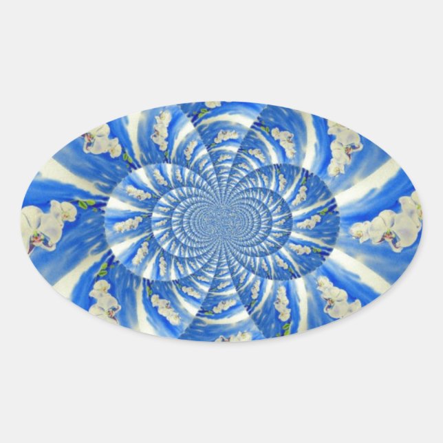 Elegant white orchid watercolor painting oval sticker (Front)