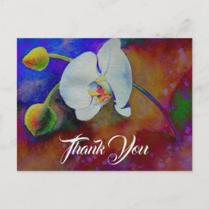 Elegant white orchid watercolor painting postcard