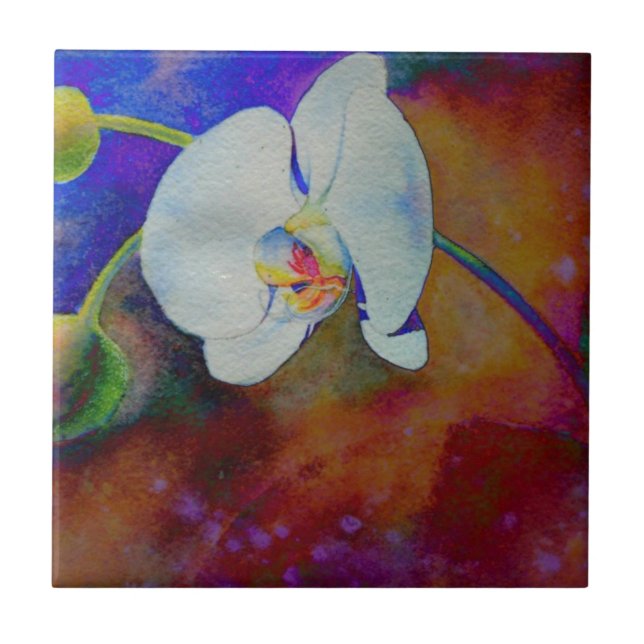 Elegant White orchid watercolor painting Tile (Front)