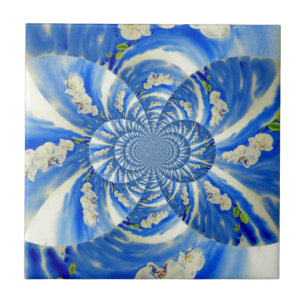 Elegant white orchid watercolor painting tile