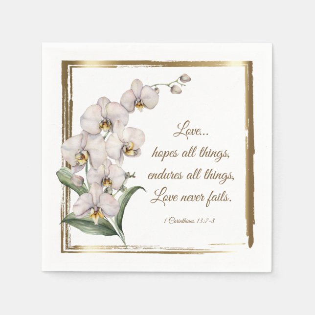 Elegant White Orchids Bible Verse Wedding Napkin (Front)
