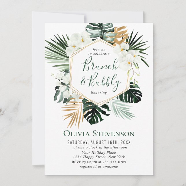 Elegant White Orchids Bohemian BRIDAL SHOWER  Invitation (Front)