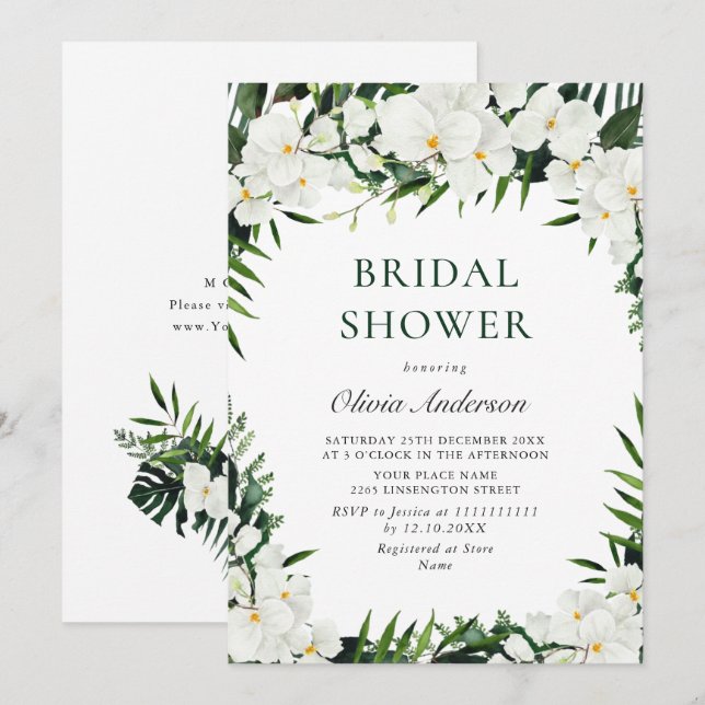 Elegant White Orchids Bohemian BRIDAL SHOWER  Invitation (Front/Back)