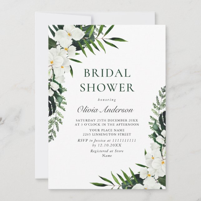 Elegant White Orchids Bohemian BRIDAL SHOWER  Invitation (Front)