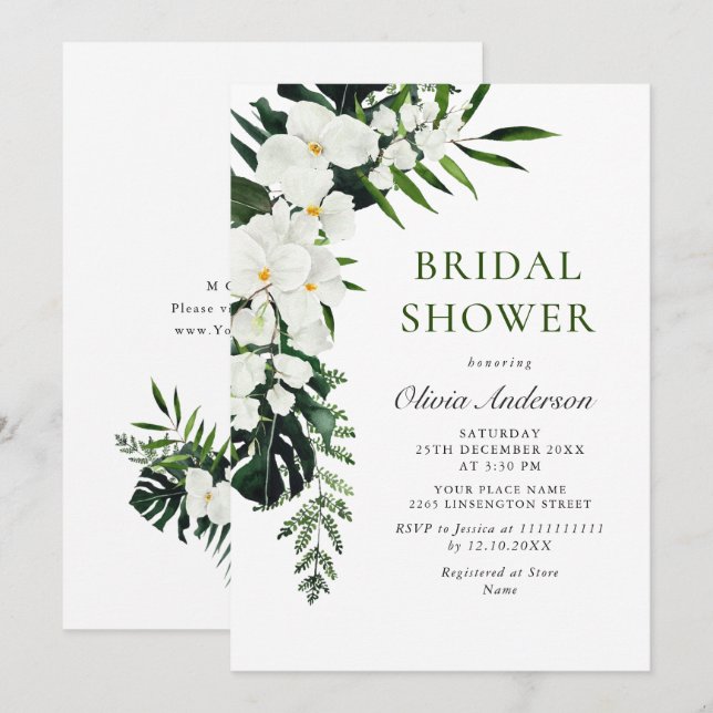 Elegant White Orchids Bohemian Bridal Shower Invitation (Front/Back)