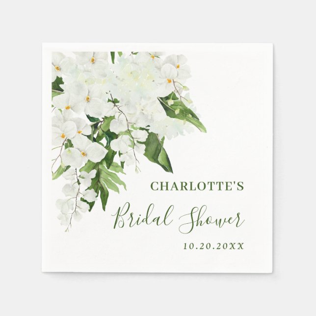 Elegant White Orchids Bohemian BRIDAL SHOWER Napkin (Front)