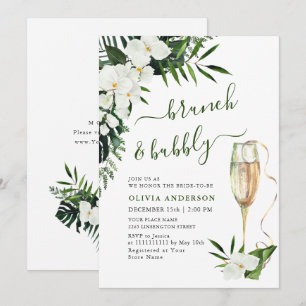 Elegant White Orchids Bohemian BRUNCH & BUBBLY Invitation