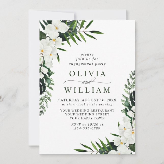 Elegant White Orchids Bohemian ENGAGEMENT PARTY Invitation (Front)