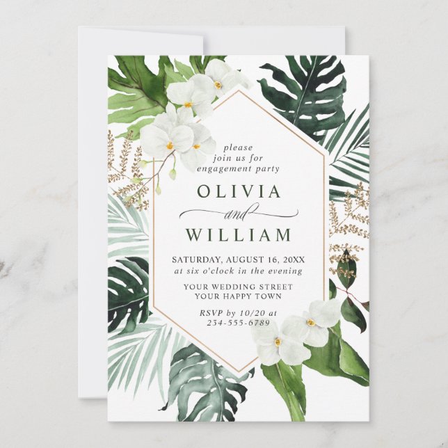 Elegant White Orchids Bohemian ENGAGEMENT PARTY  Invitation (Front)