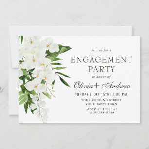 Elegant White Orchids Bohemian ENGAGEMENT PARTY Invitation
