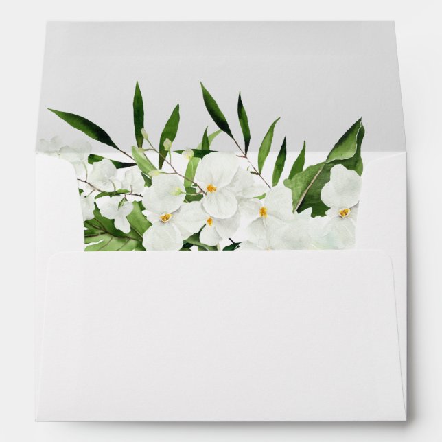 Elegant White Orchids Bohemian Floral for 5x7 card Envelope (Back (Bottom))