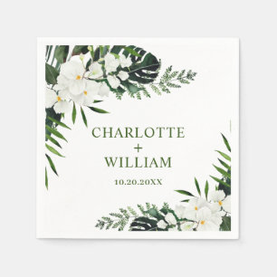Elegant White Orchids Bohemian Floral Wedding Napkin