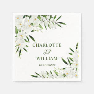 Elegant White Orchids Bohemian Floral Wedding Napkin