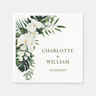 Elegant White Orchids Bohemian Floral Wedding Napkin