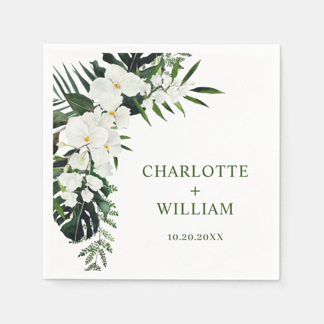 Elegant White Orchids Bohemian Floral Wedding Napkin (Front)