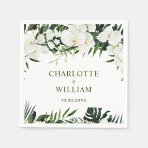 Elegant White Orchids Bohemian Floral Wedding Napkin