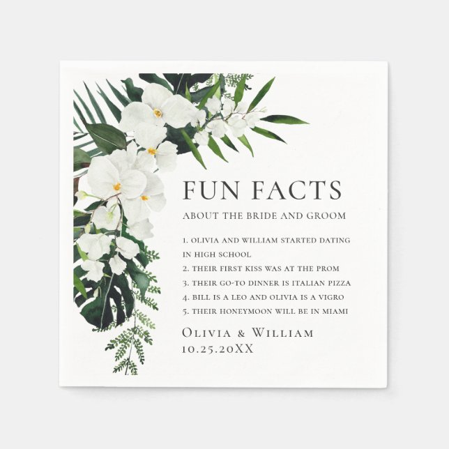 Elegant White Orchids Bohemian Floral Wedding Napkin (Front)