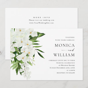 Elegant White Orchids Bohemian Greenery Wedding Invitation