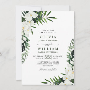 Elegant White Orchids Bohemian Greenery Wedding Invitation