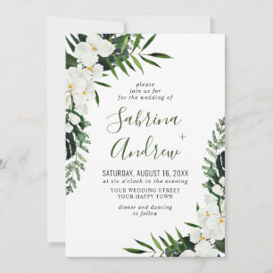 Elegant White Orchids Bohemian Greenery Wedding Invitation