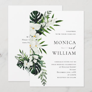 Elegant White Orchids Bohemian Greenery Wedding Invitation