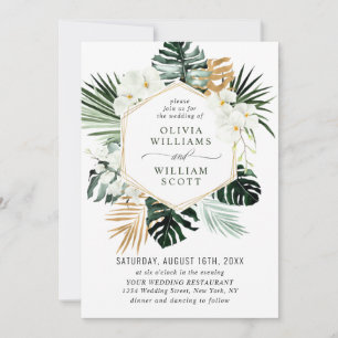 Elegant White Orchids Bohemian Greenery Wedding  Invitation