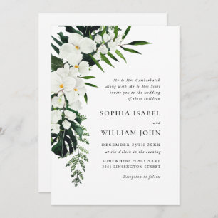 Elegant White Orchids Bohemian Greenery Wedding Invitation