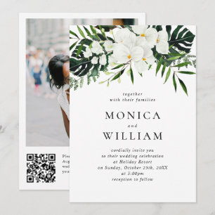 Elegant White Orchids Bohemian Greenery Wedding Invitation