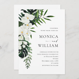 Elegant White Orchids Bohemian Greenery Wedding Invitation