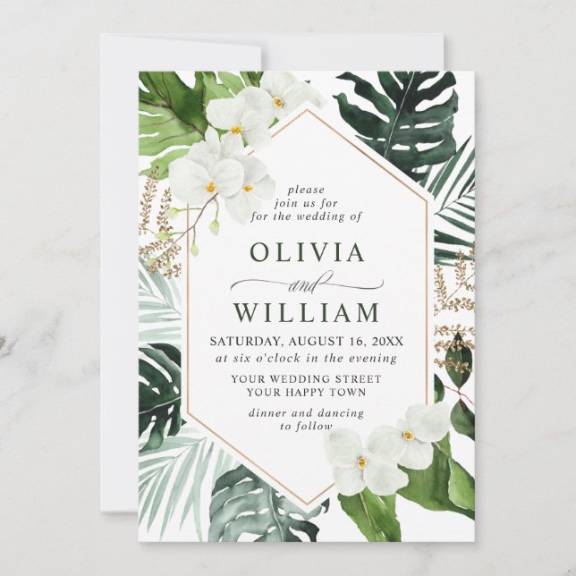 Elegant White Orchids Bohemian Greenery Wedding  Invitation (Front)
