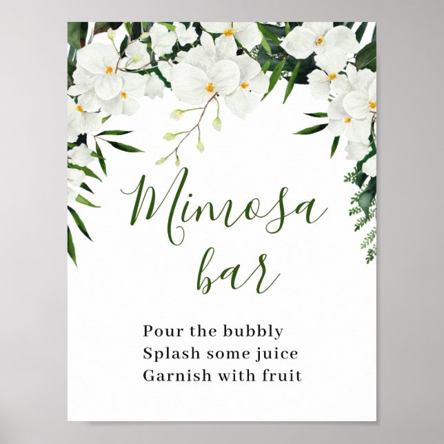 Elegant White Orchids Bohemian Mimosa Bar Sign (Front)