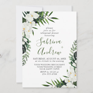 Elegant White Orchids Bohemian REHEARSAL DINNER Invitation