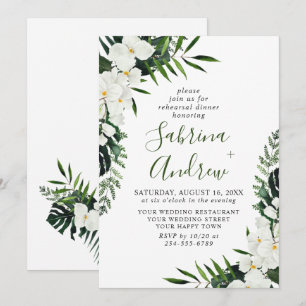Elegant White Orchids Bohemian REHEARSAL DINNER Invitation