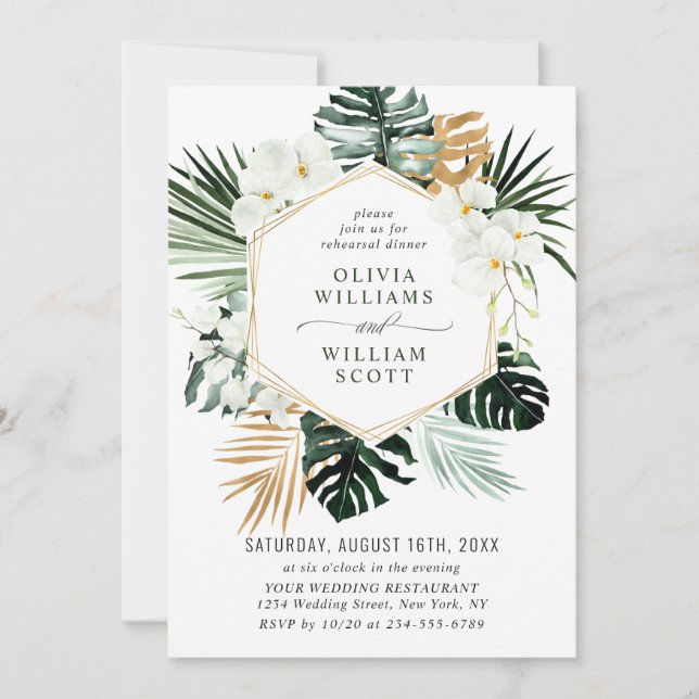 Elegant White Orchids Bohemian REHEARSAL DINNER  Invitation (Front)