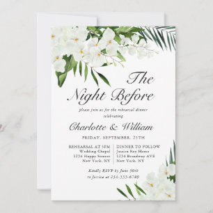 Elegant White Orchids Bohemian REHEARSAL DINNER Invitation