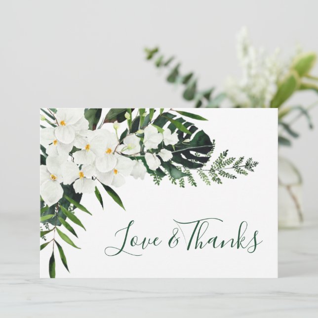 Elegant White Orchids Bohemian Wedding Floral Thank You Card (Standing Front)