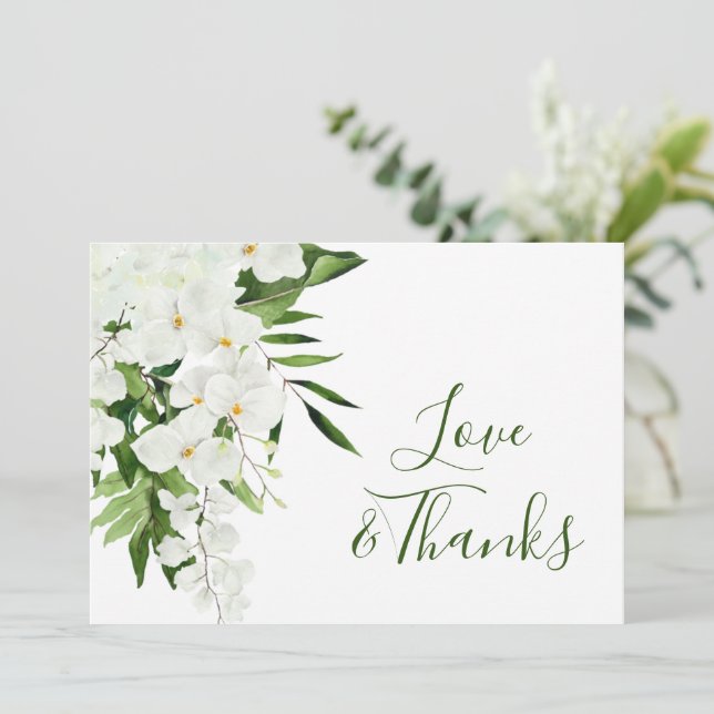 Elegant White Orchids Bohemian Wedding Floral Thank You Card (Standing Front)