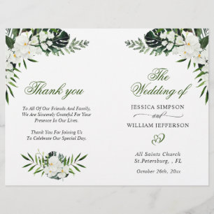 Elegant White Orchids Bohemian Wedding Program