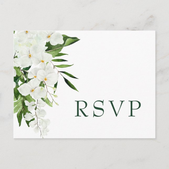 Elegant White Orchids Bohemian Wedding RSVP Postcard (Front)