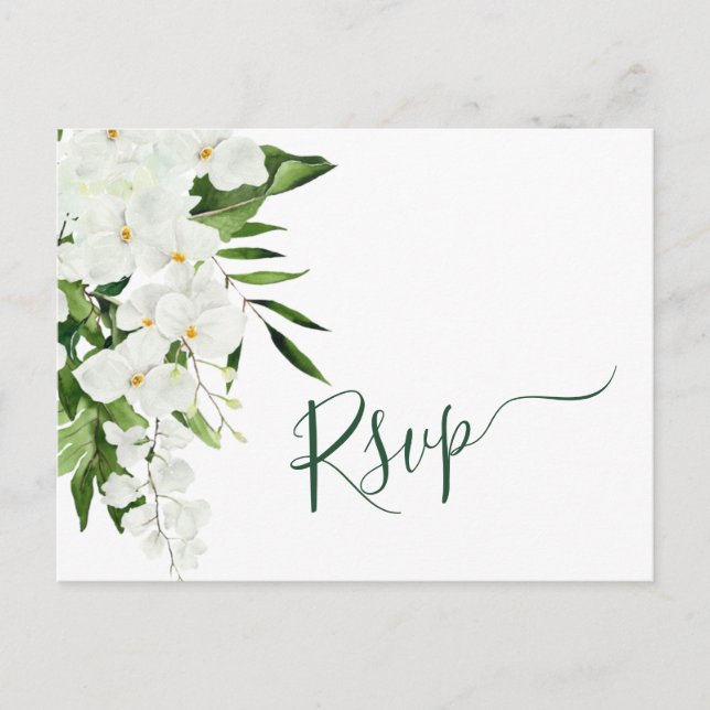 Elegant White Orchids Bohemian Wedding RSVP Postcard (Front)