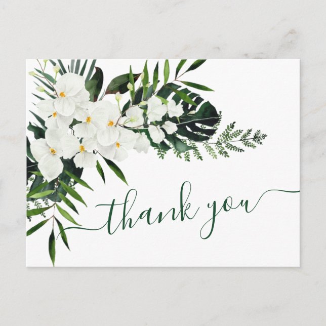 Elegant White Orchids Bohemian Wedding Thank You Postcard (Front)