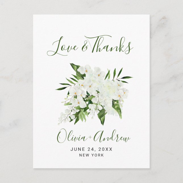Elegant White Orchids Bohemian Wedding Thank You Postcard (Front)