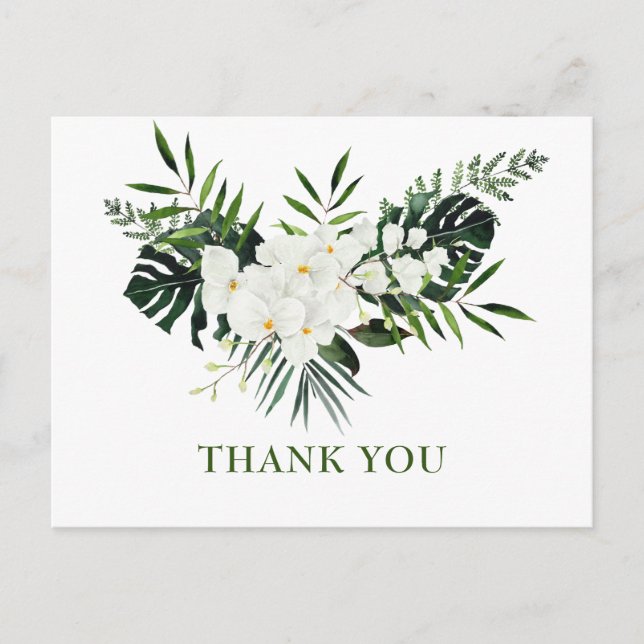 Elegant White Orchids Bohemian Wedding Thank You Postcard (Front)